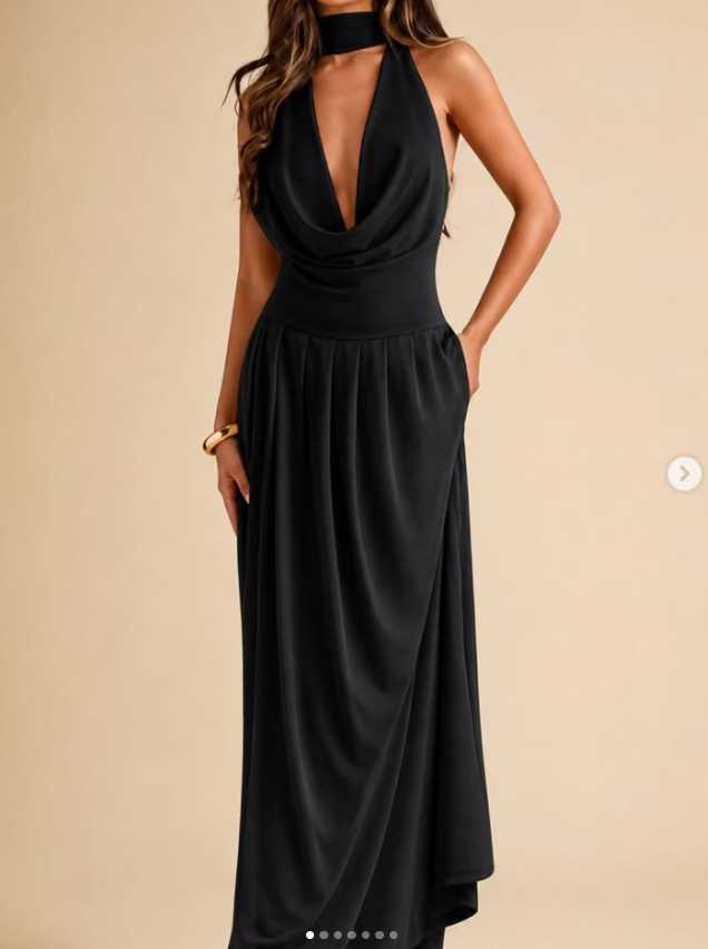Not Avaliable Black Halter Cowl Neck Maxi Dress