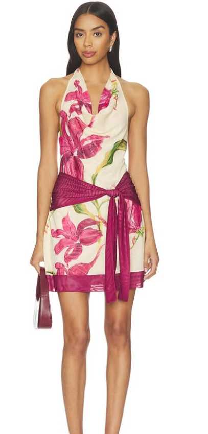 Fuchsia Floral Halter Mini Dress
