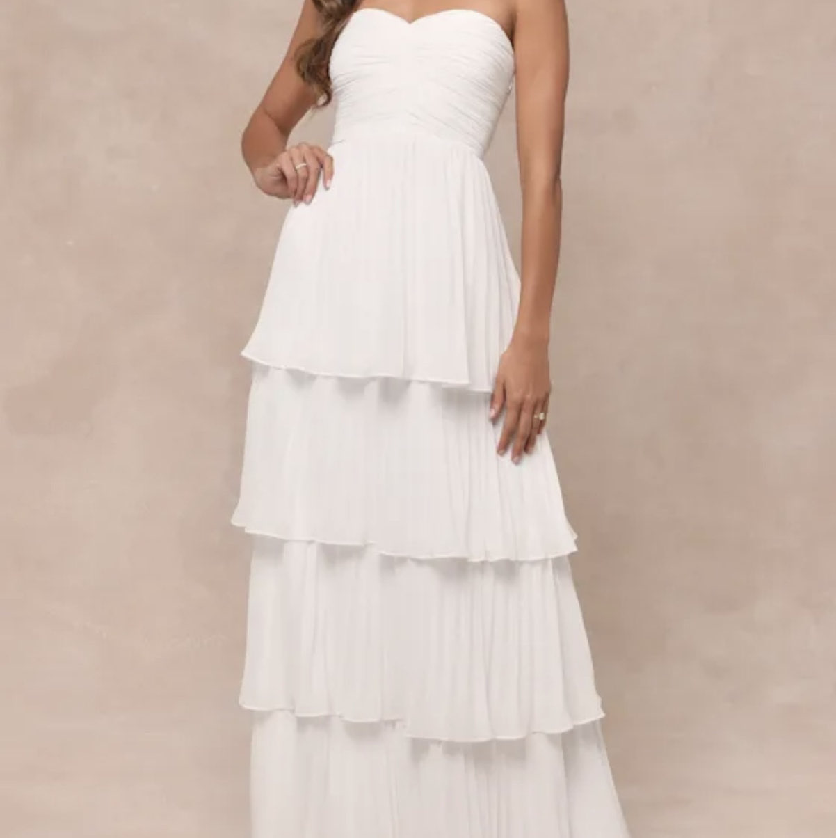 Lulus White Strapless Tiered Pleated Maxi Dress
