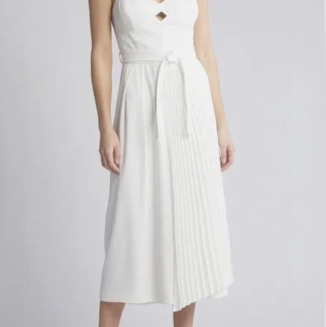 Cream Pleated Midi Dress