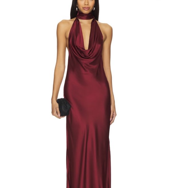 Satin Red Cowl Neck Gown