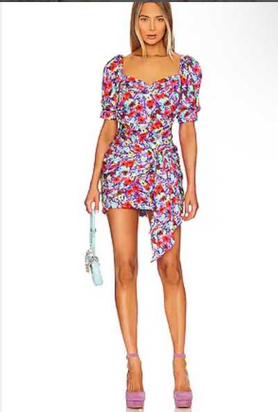 For Love & Lemons Floral Ruched Mini Dress