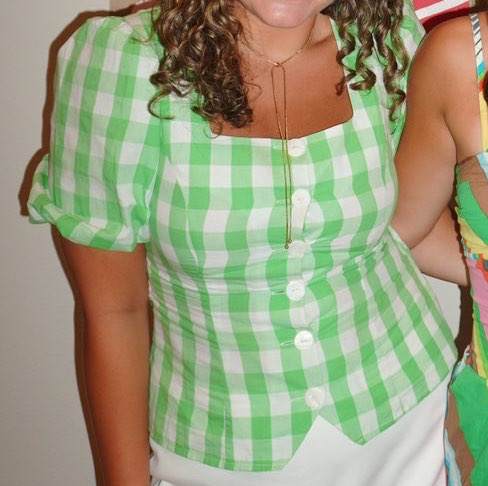 KITRI Green gingham button up top