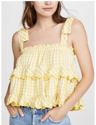 Yellow Gingham Ruffle Tie-Strap Top