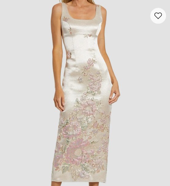 MacDuggal Champagne Floral Brocade Midi Dress
