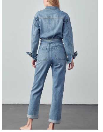 Light Wash Denim Utility Jumpsuit