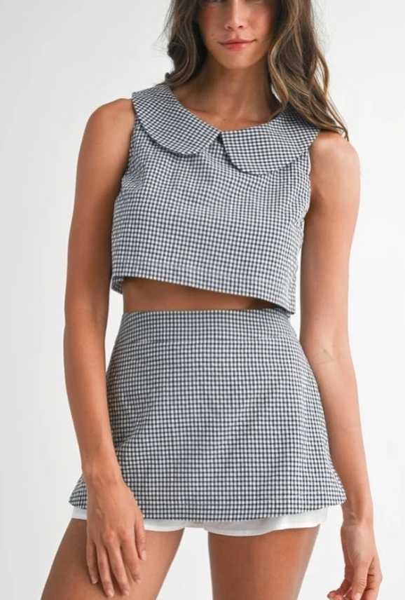Gingham Peter Pan Collar Crop Top & Mini Skirt Set