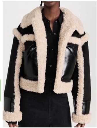 Black and Cream Faux Shearling Aviator Jacket