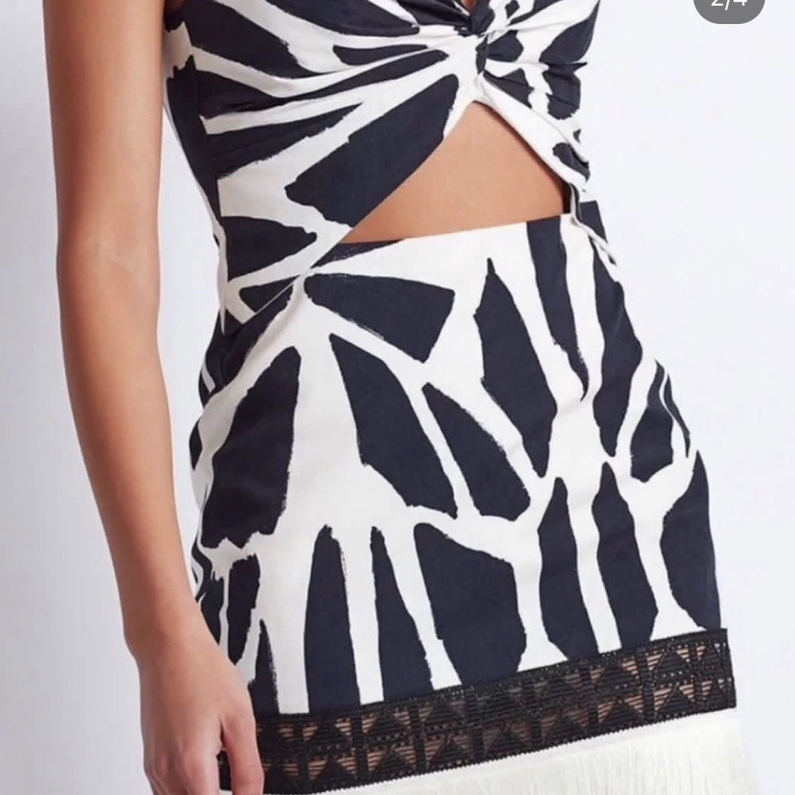 PATBO Farm Rio Abstract Cut-Out Fringe Mini Dress