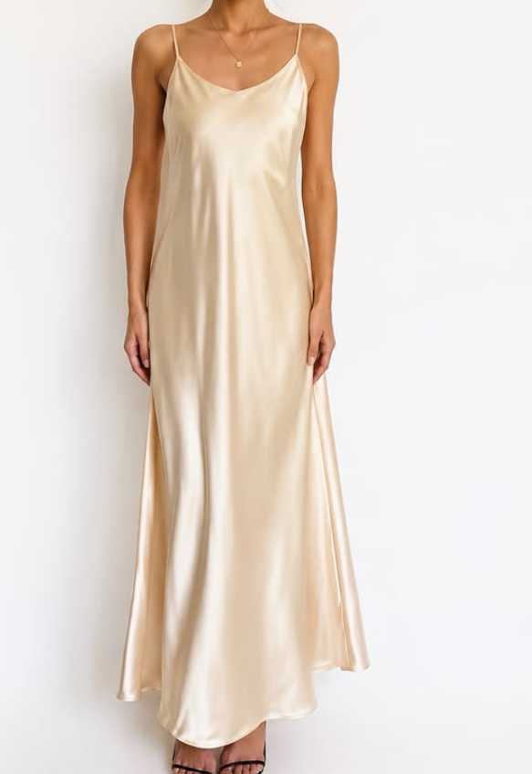 Champagne Satin Maxi Slip Dress