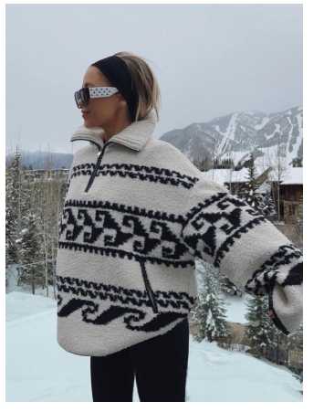 Faherty Black & Cream Patterned Fleece Quarter-Zip Pullover