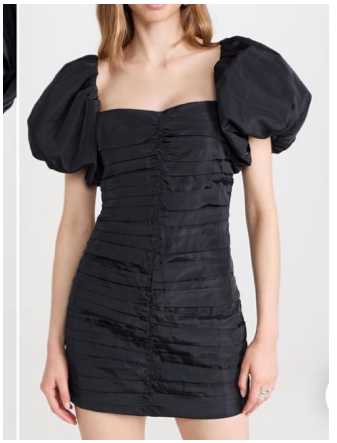 Black Puff Sleeve Ruched Mini Dress