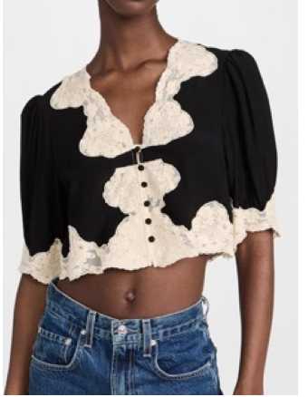 Black and Cream Lace Cropped Blouse