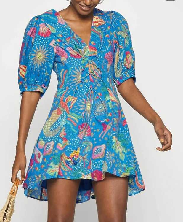 Farm Rio Blue Tropical Print Mini Dress