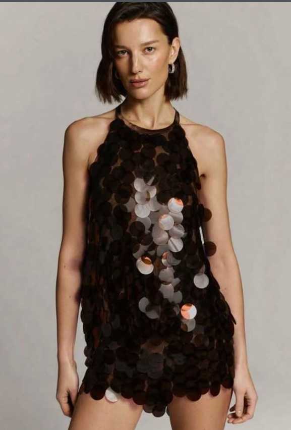 Bronze Sequin Halter Mini Dress