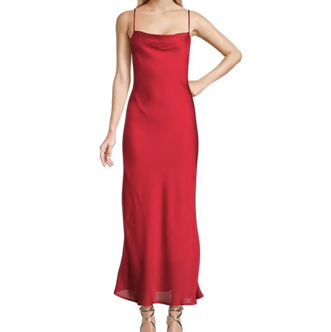GB Red Cowl Neck Slip Midi Dress