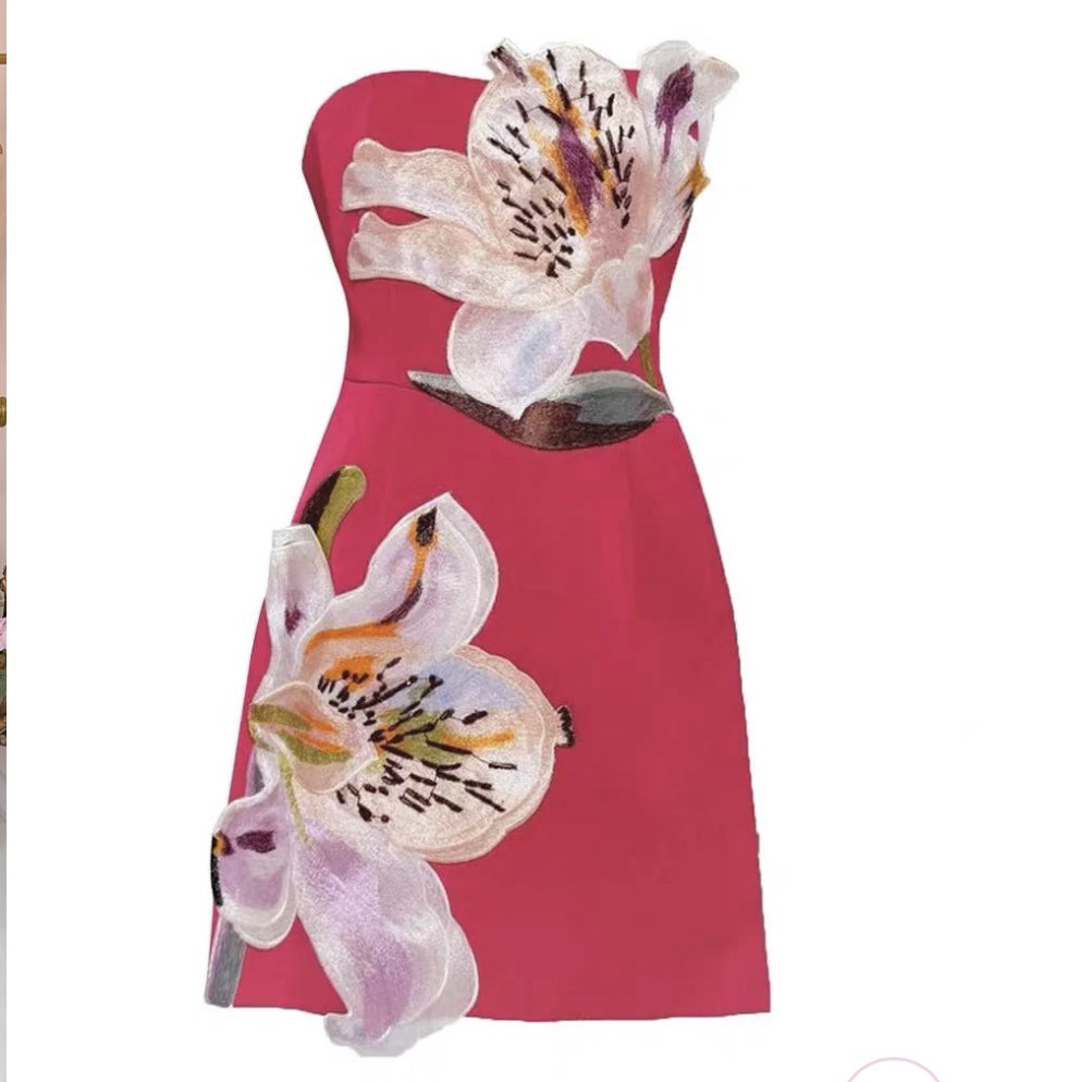 LeBlon Boutique Red Floral Strapless Mini Dress