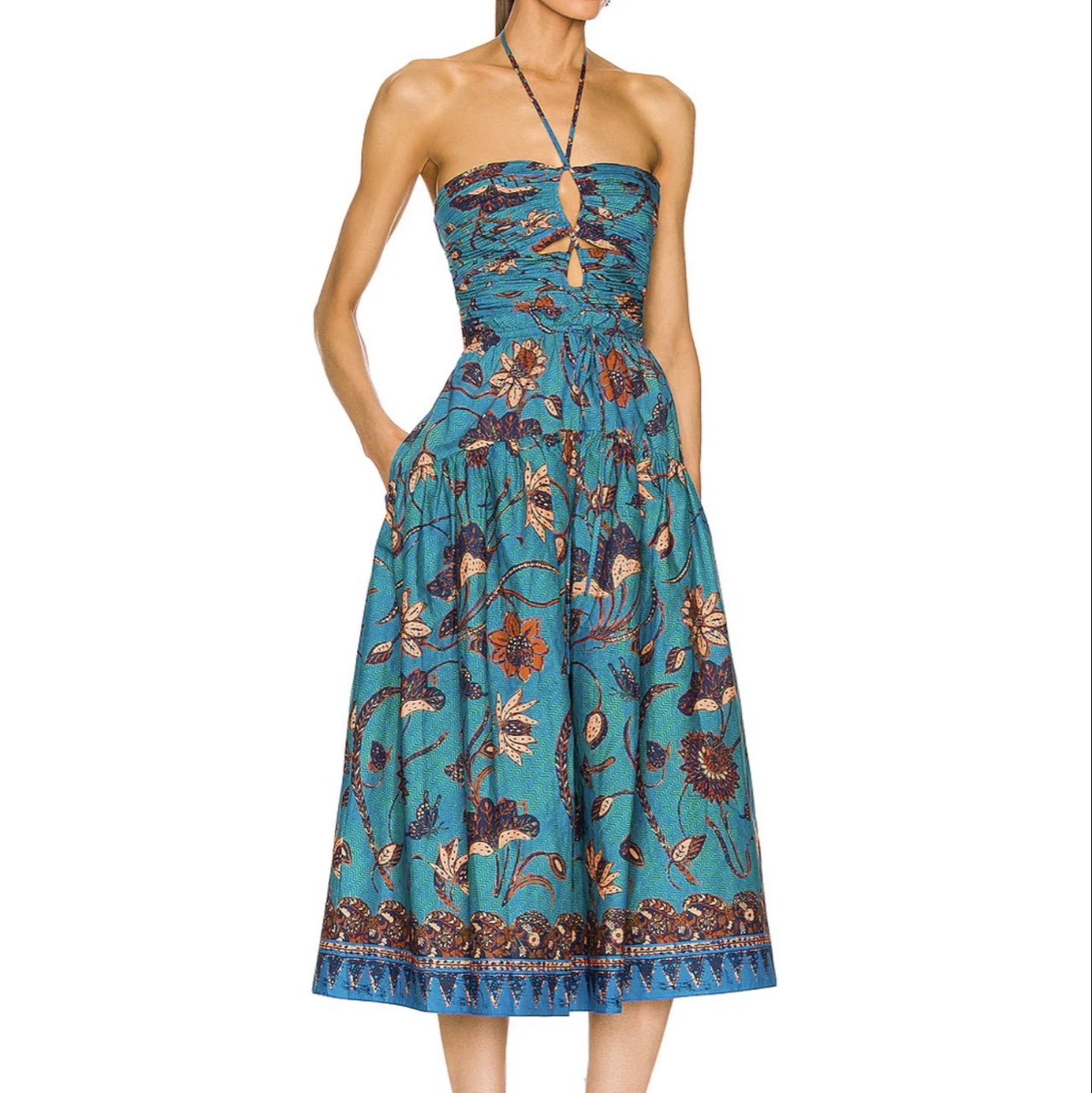 Teal Floral Halter Ella Midi Dress
