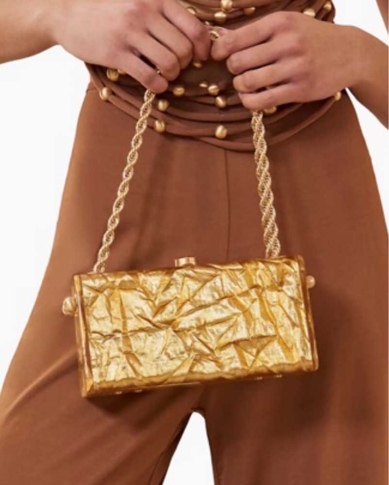 Gold Crumpled Box Clutch