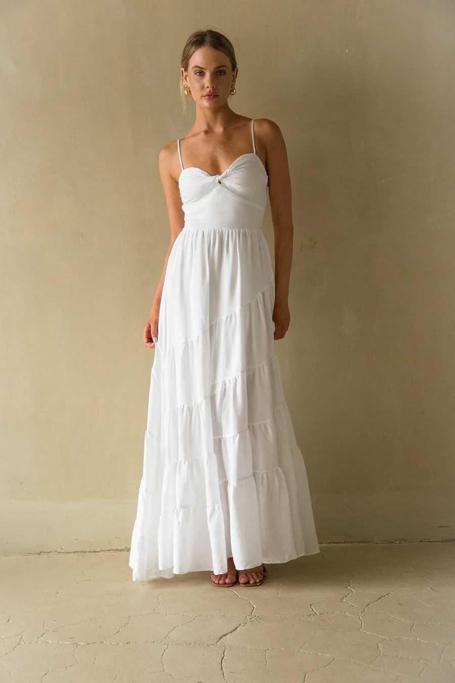 Twist Front White Maxi Dress