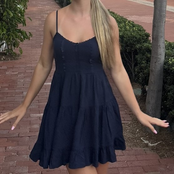 Brandy Melville Navy Tiered Lace Trim Mini Dress