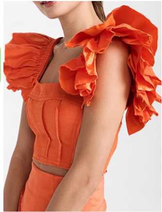 Orange Ruffled Sleeve Crop Top
