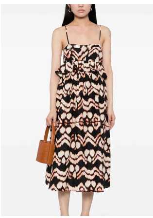 Black and Cream Ikat Print Peplum Midi Dress