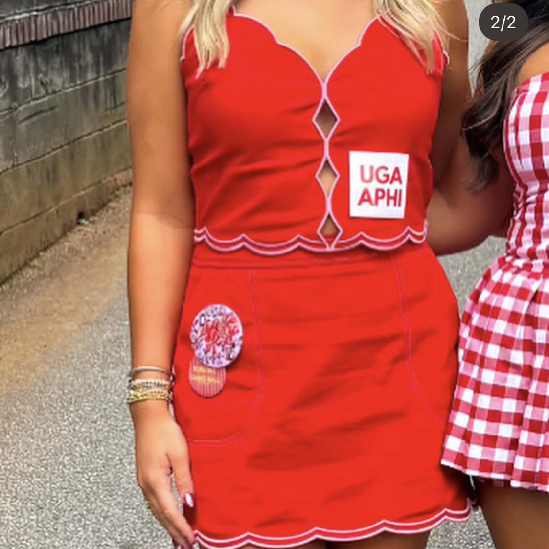 Red Scalloped Crop Top and Mini Skirt Set