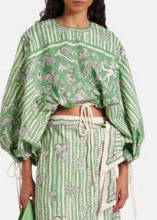 Green Striped & Paisley Cropped Blouse
