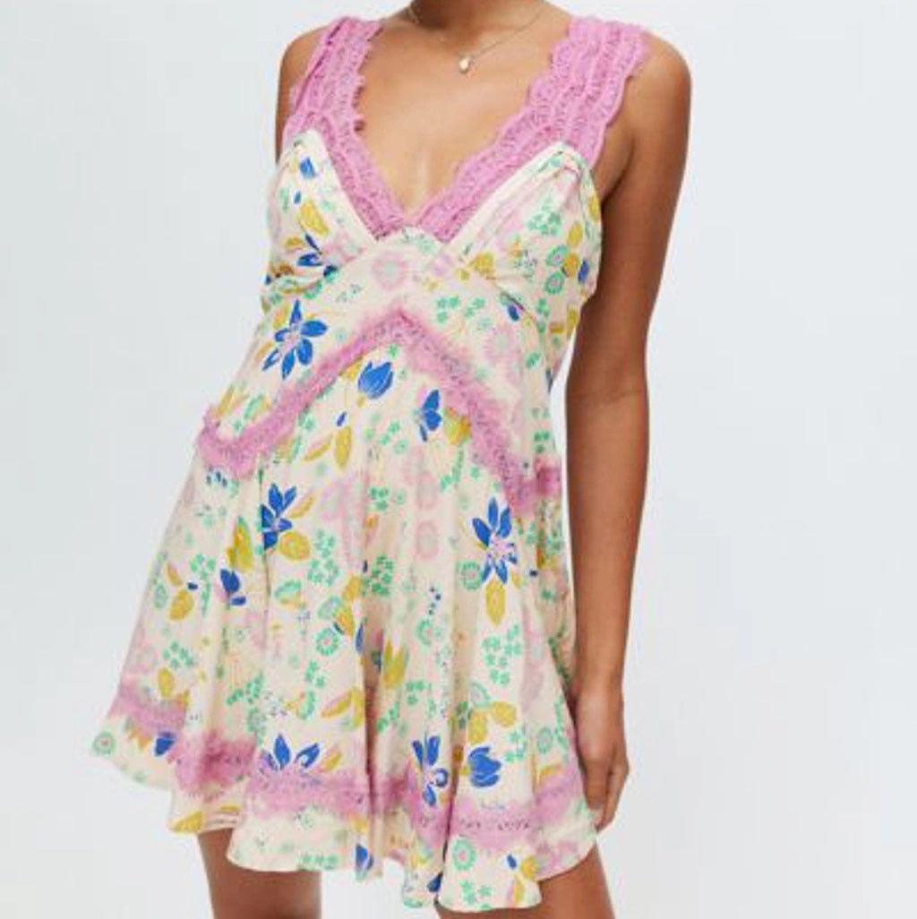 Floral Lace Trim Mini Dress