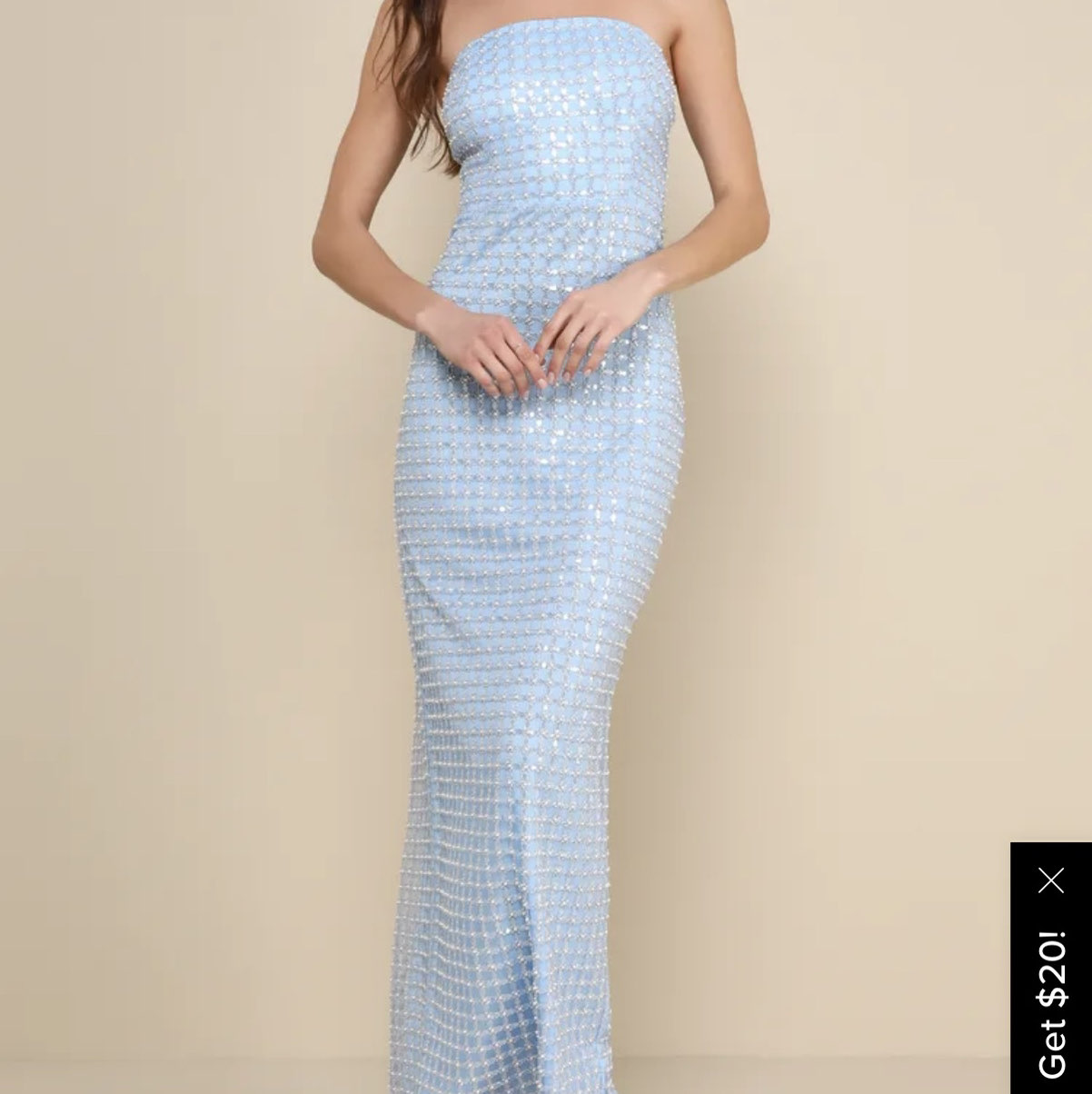 Lulus Light Blue Pearl Strapless Maxi Dress