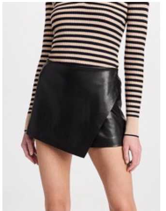 Black Faux Leather Wrap Skort
