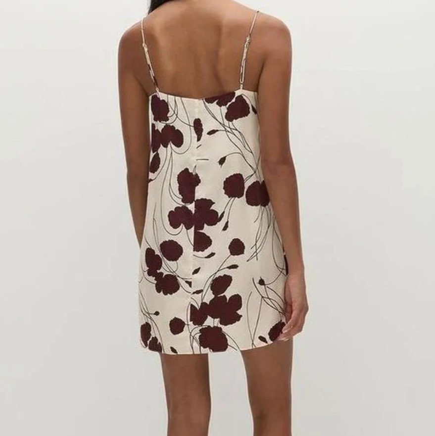 Cream and Brown Floral Mini Slip Dress