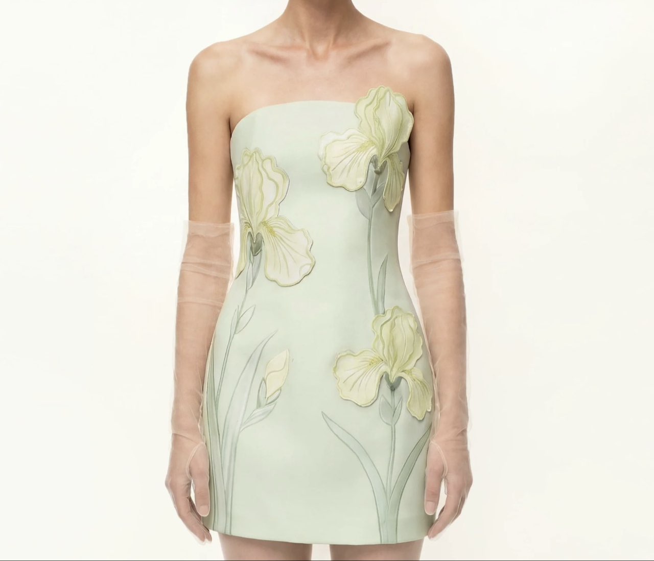 JW Pei Iris Floral Print Strapless Dress - Green