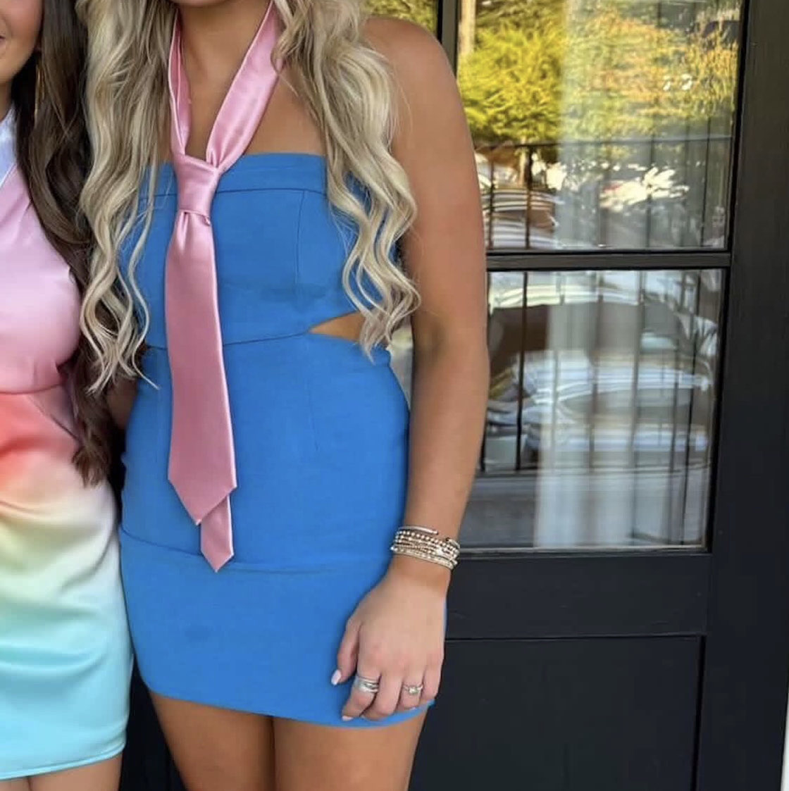 Blue Strapless Cut-Out Mini Dress