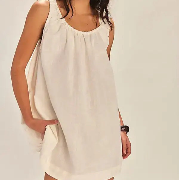 White/Cream Linen Mini Dress