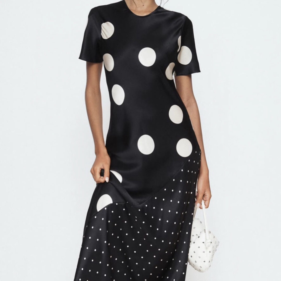 Dot Black Polka Dot Satin Midi Dress