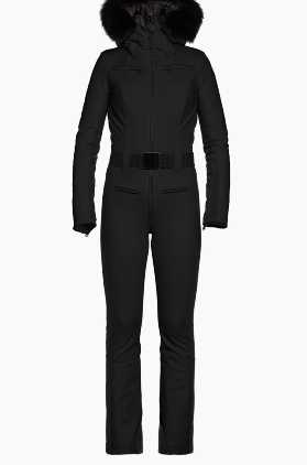 Black Faux Fur Trim Hooded Ski Jumpsuit