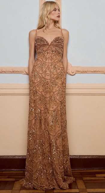 Champagne Gold Beaded Maxi Gown