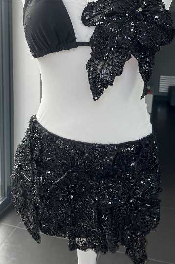 Black Sequin Floral Two-Piece Set