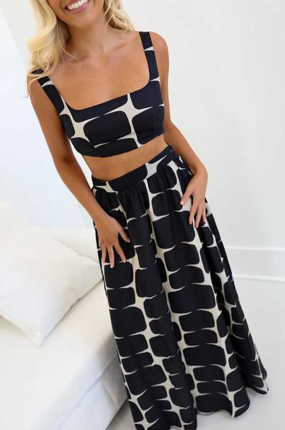 Black & Cream Geometric Print Two-Piece Set