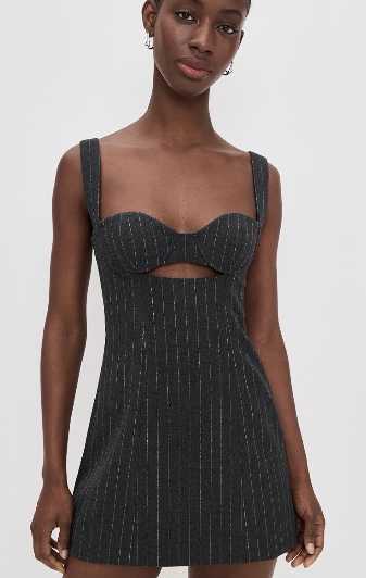 Charcoal Glitter Stripe Cutout Mini Dress