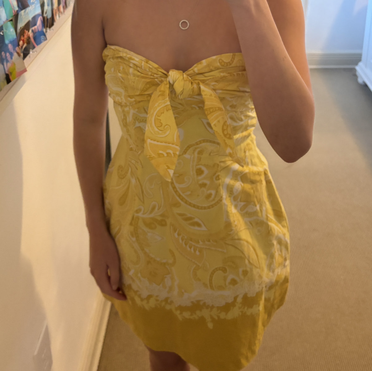 Oliviaceous Yellow Paisley Tie-Front Strapless Mini Dress