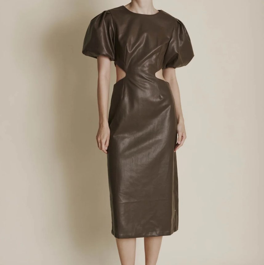 Leather Cut Out Midi Dress