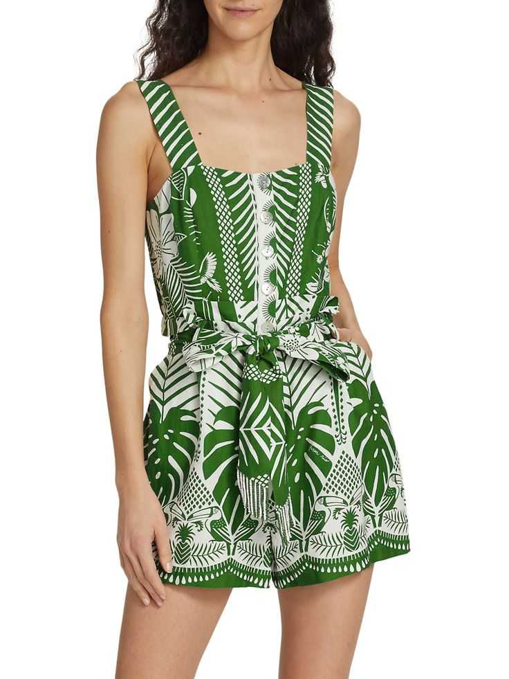 Green Tropical Print Romper