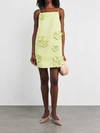 Lime Green 3D Floral Mini Dress