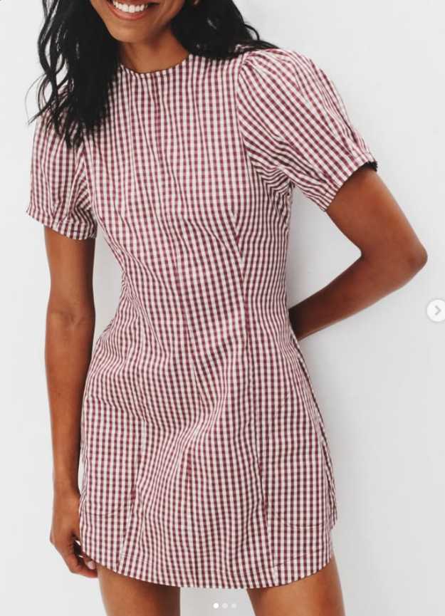 Puff sleeve Maroon Gingham Puff Sleeve Mini Dress
