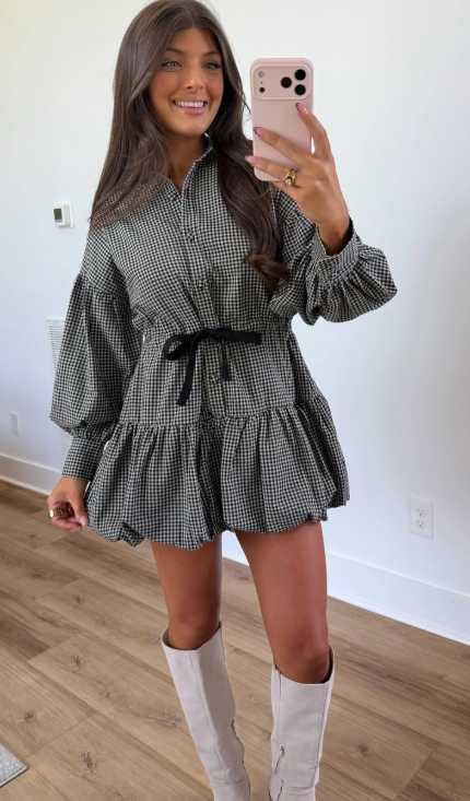 Black and White Gingham Tiered Mini Dress