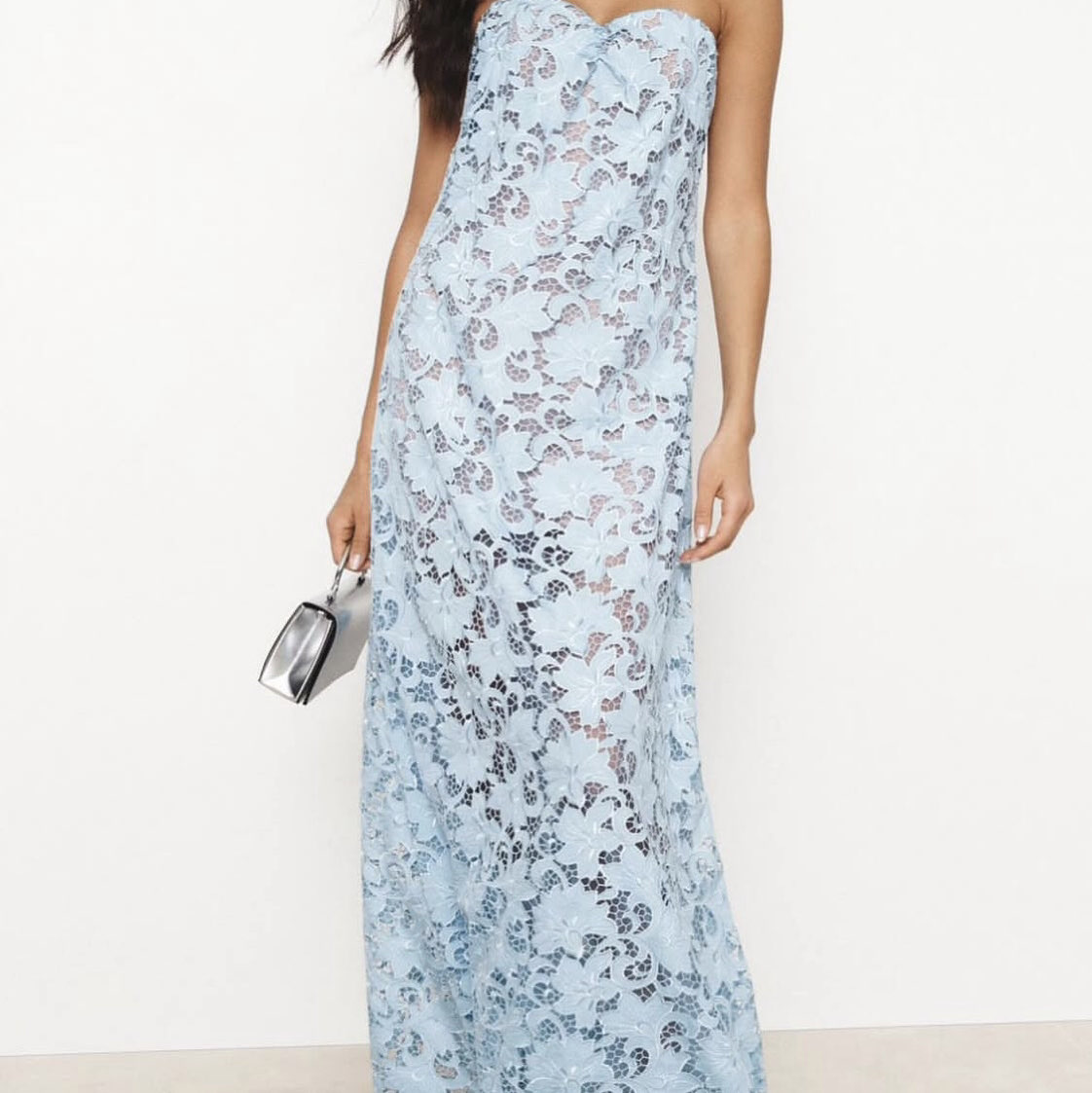 Helsi Light Blue Strapless Lace Maxi Dress