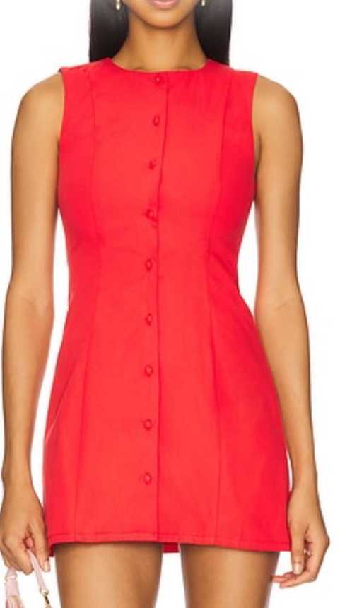 Red Sleeveless Button-Front Mini Dress